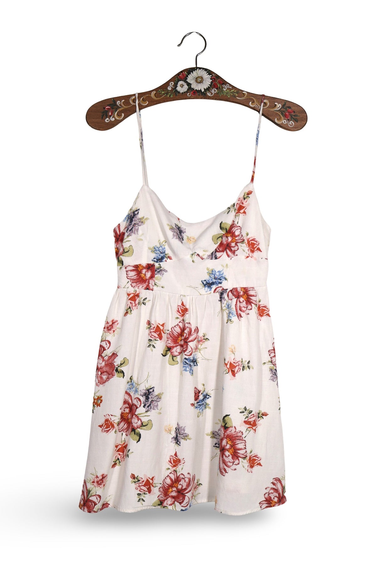 Rochie ZARA alb crem cu imprimeu floral multicolor mărime XS vedere din față second-hand premium