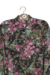 Camasa Vintage negru, verde măsliniu, roz, alb mărime M vedere din față second-hand premium