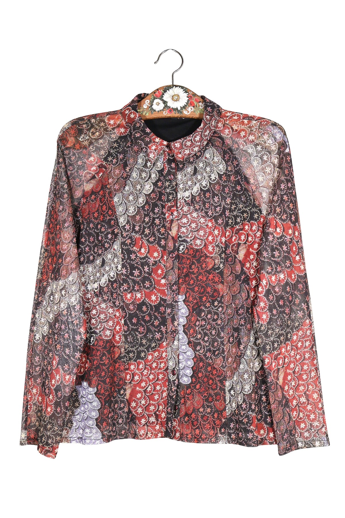 Camasa Desigual roșu, negru, alb, mov mărime L vedere din față second-hand premium