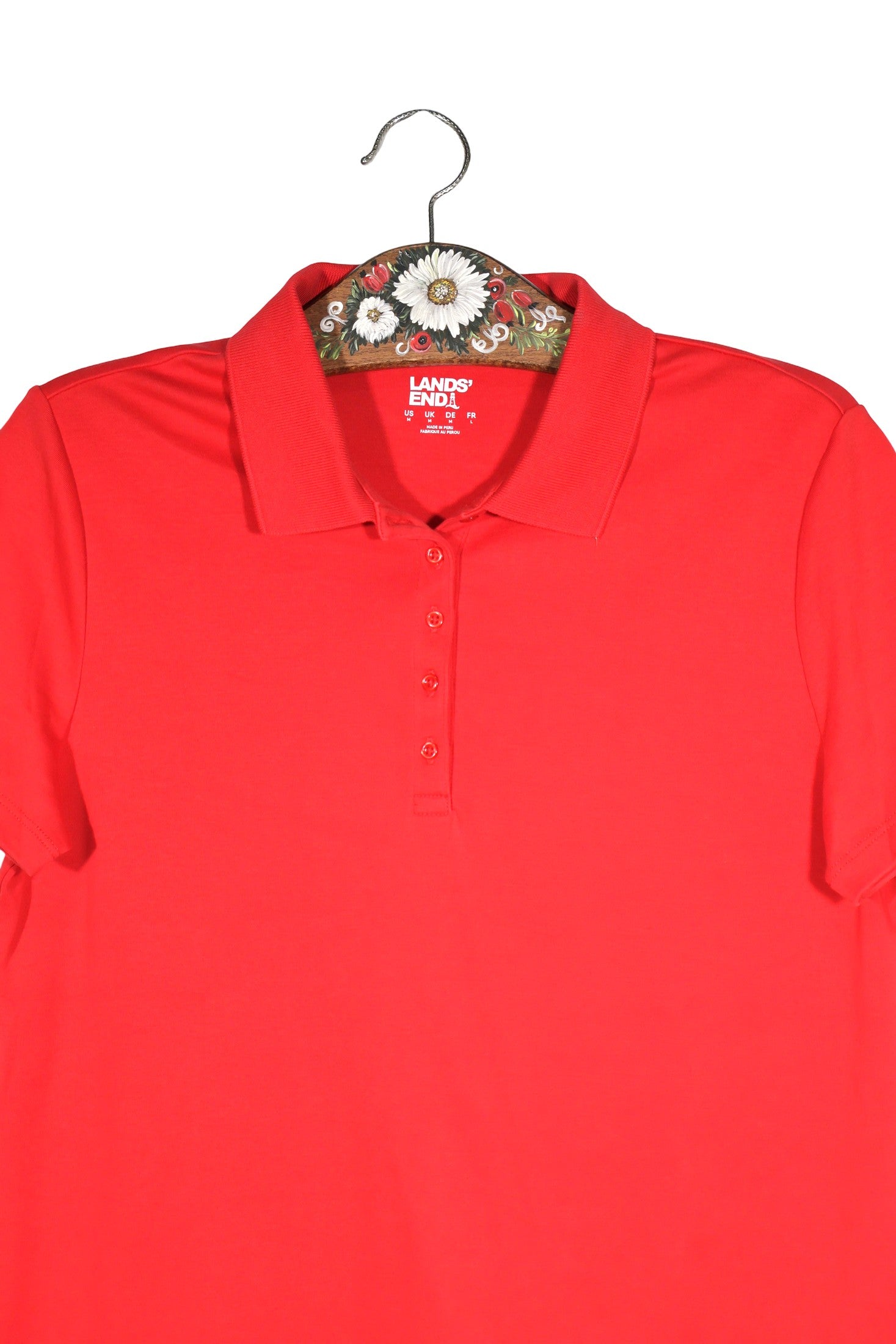Tricou Lands' End roșu mărime M detaliu material și croială second-hand premium