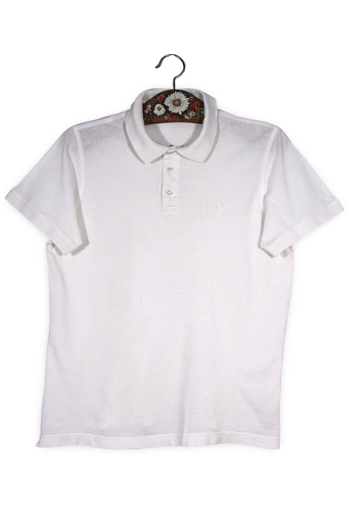 Tricou Hugo Boss alb mărime M vedere din față second-hand premium