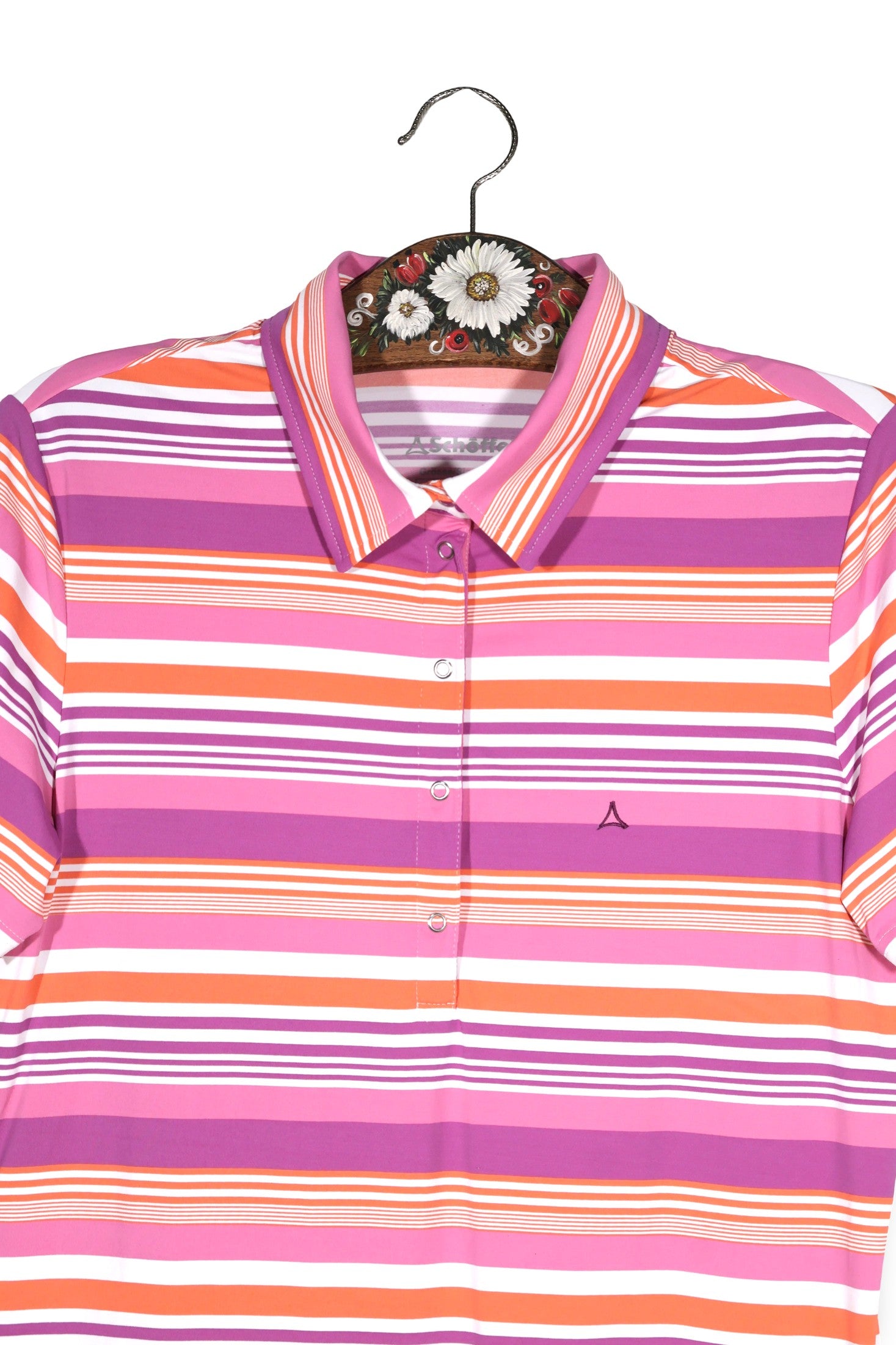 Tricou Schoffel roz, mov, alb, orange mărime L detaliu material și croială second-hand premium