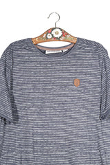 Tricou Naketano gri închis cu dungi albe mărime 3XL detaliu material și croială second-hand premium