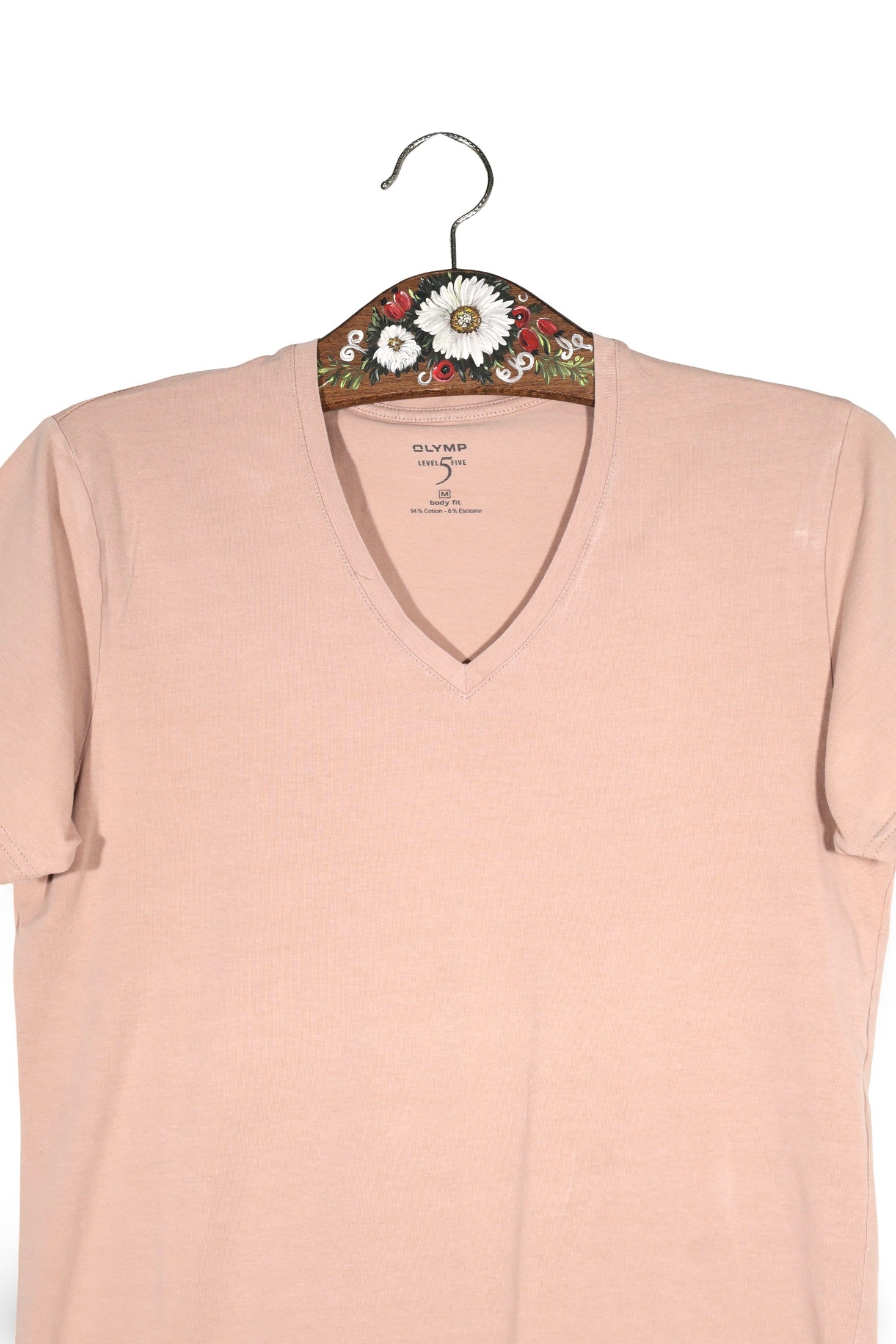 Tricou OLYMP bej roz pudrat mărime M detaliu material și croială second-hand premium
