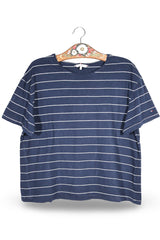 Tricou Tommy Hilfiger bleumarin cu dungi albe mărime XL vedere din față second-hand premium