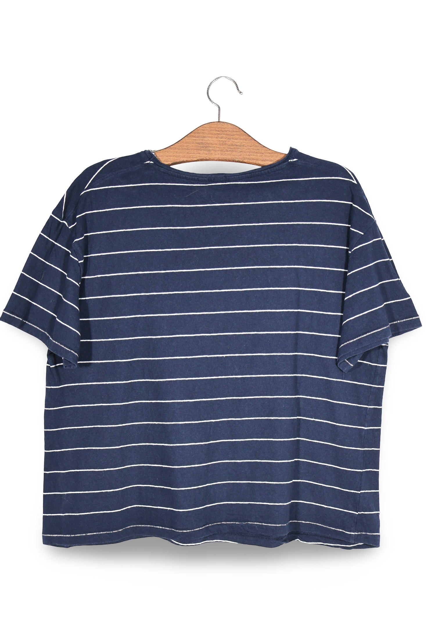 Tricou Tommy Hilfiger bleumarin cu dungi albe mărime XL vedere din spate second-hand premium