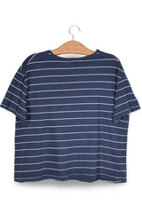 Tricou Tommy Hilfiger bleumarin cu dungi albe mărime XL vedere din spate second-hand premium