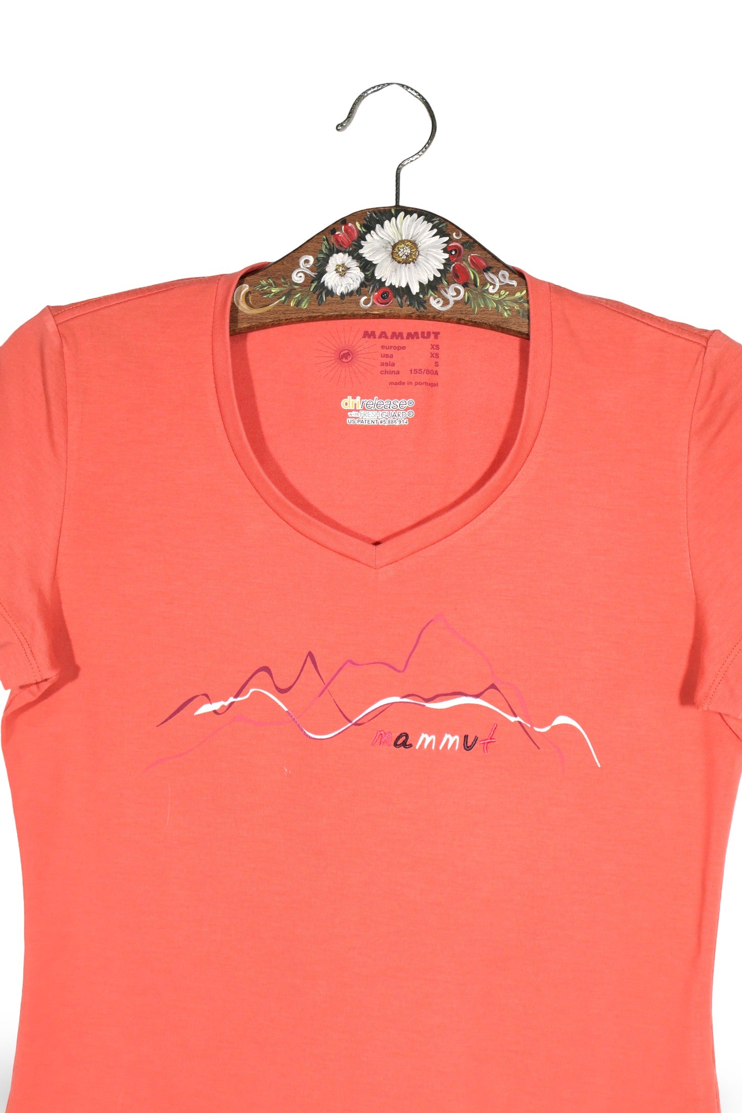Tricou Mammut coral mărime XS detaliu material și croială second-hand premium
