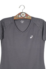 Tricou Asics gri mărime M detaliu material și croială second-hand premium
