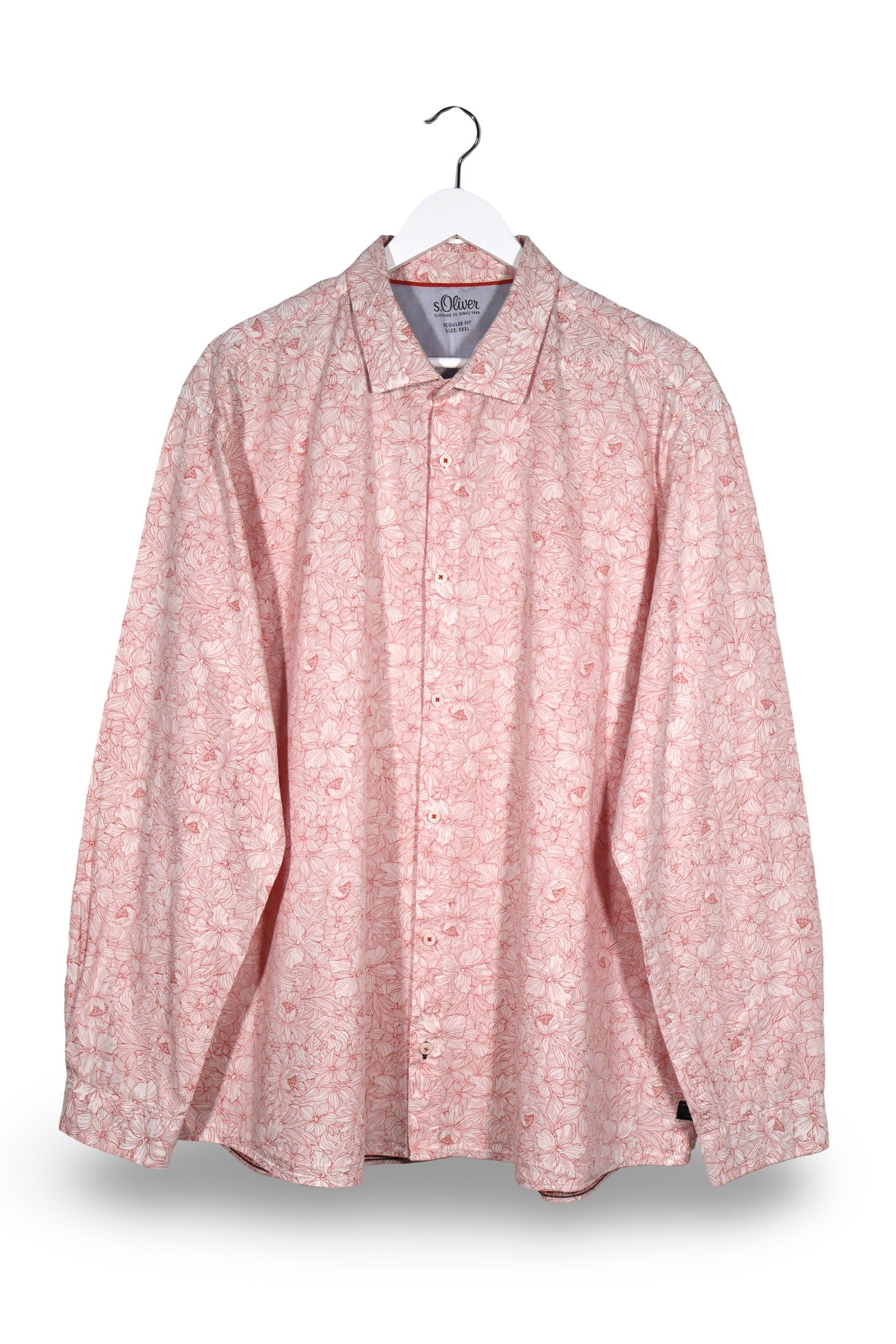 Camasa s.Oliver roz pastel cu imprimeu floral mărime 3XL vedere din față second-hand premium