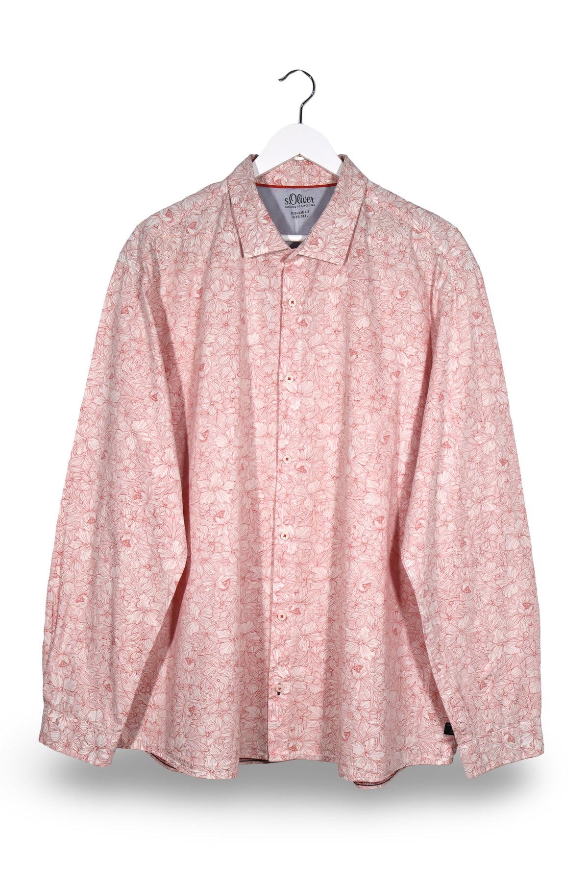 Camasa s.Oliver roz pastel cu imprimeu floral mărime 3XL vedere din față second-hand premium