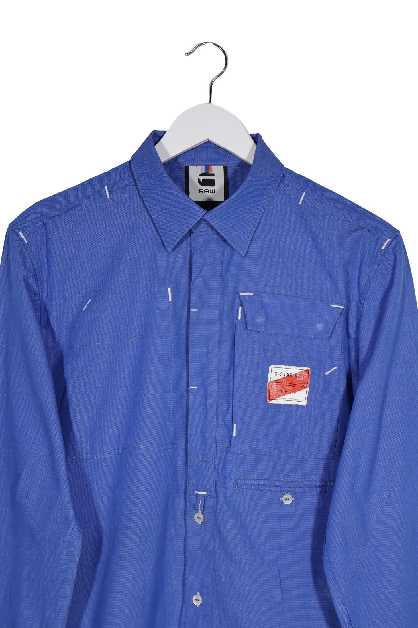 Camasa G-STAR RAW albastru mărime L detaliu material și croială second-hand premium