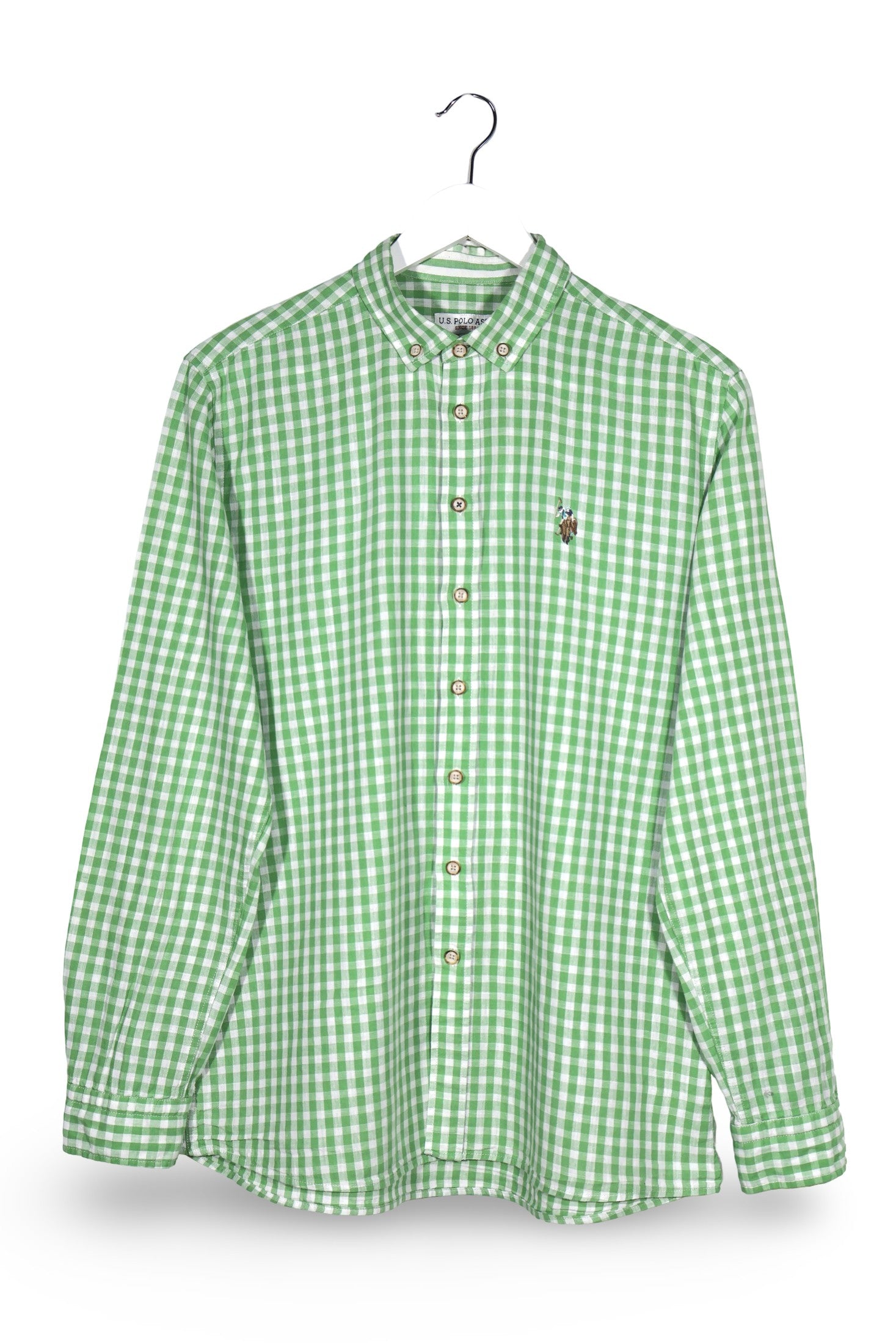 Camasa U.S. Polo Assn verde și alb mărime M vedere din față second-hand premium