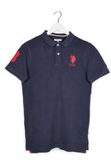 Tricou U.S. Polo Assn bleumarin cu detalii roșii și albe mărime XS vedere din față second-hand premium