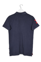 Tricou U.S. Polo Assn bleumarin cu detalii roșii și albe mărime XS vedere din spate second-hand premium