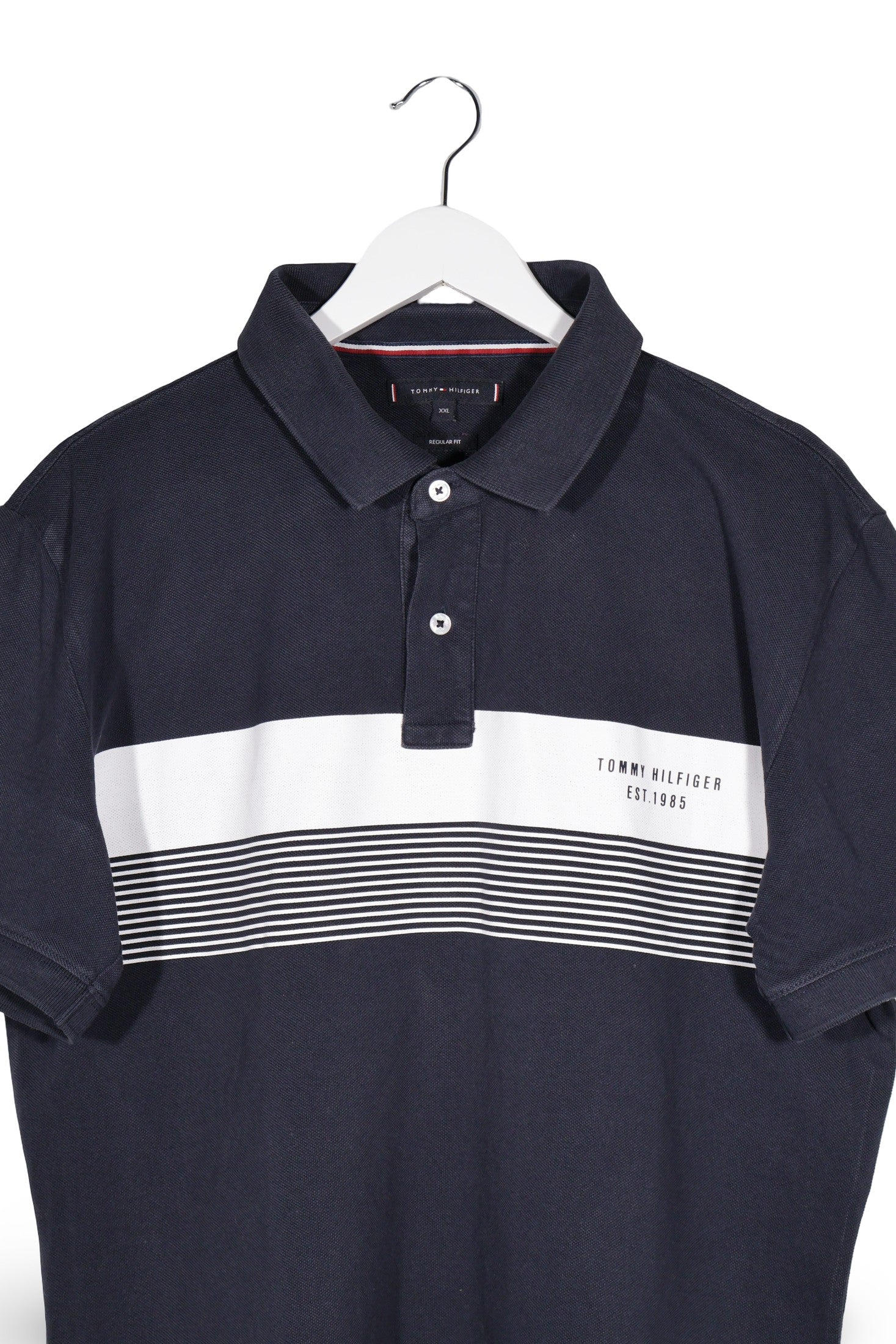 Tricou Tommy Hilfiger bleumarin, alb mărime XXL detaliu material și croială second-hand premium