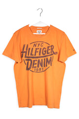 Tricou Hilfiger Denim portocaliu mărime L vedere din față second-hand premium
