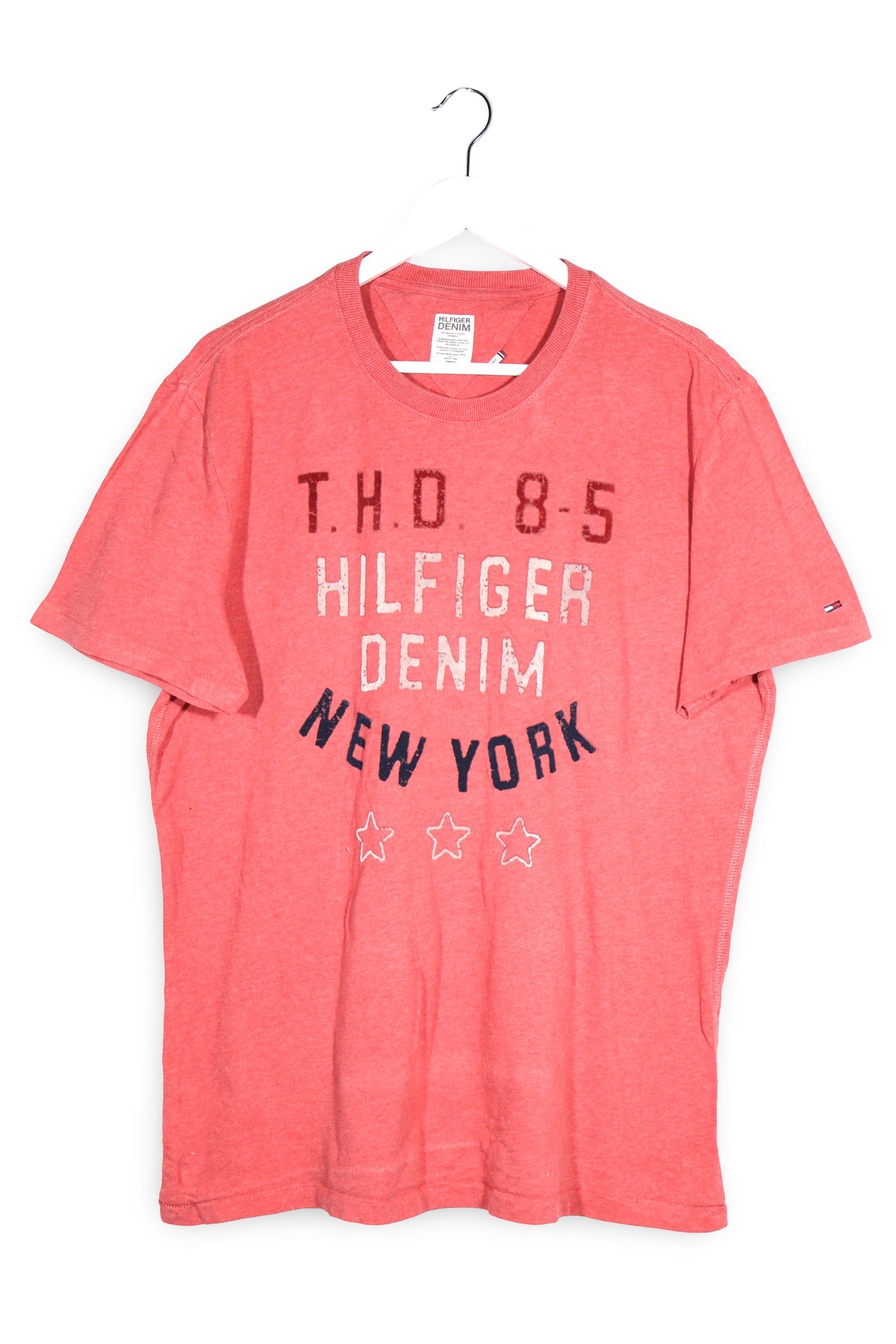 Tricou Hilfiger Denim coral spalacit mărime XXL vedere din față second-hand premium