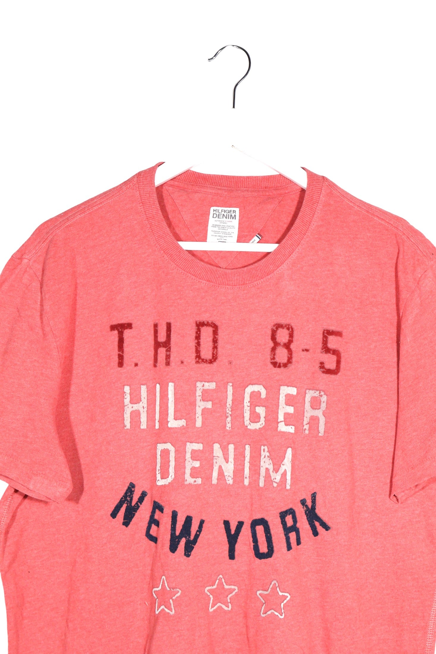Tricou Hilfiger Denim coral spalacit mărime XXL detaliu material și croială second-hand premium