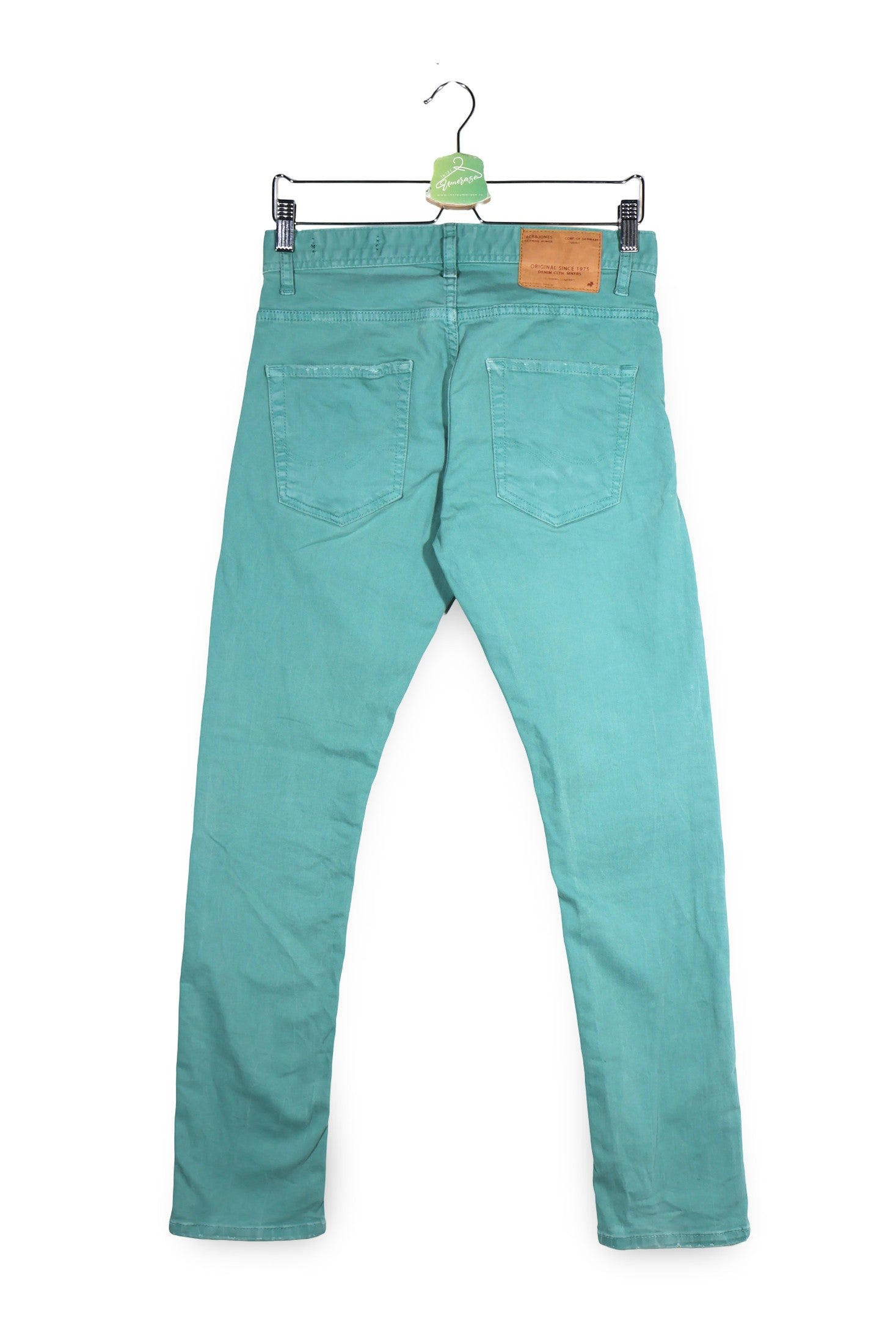 Blugi JACK & JONES turcoaz mărime W29 detaliu material și croială second-hand premium