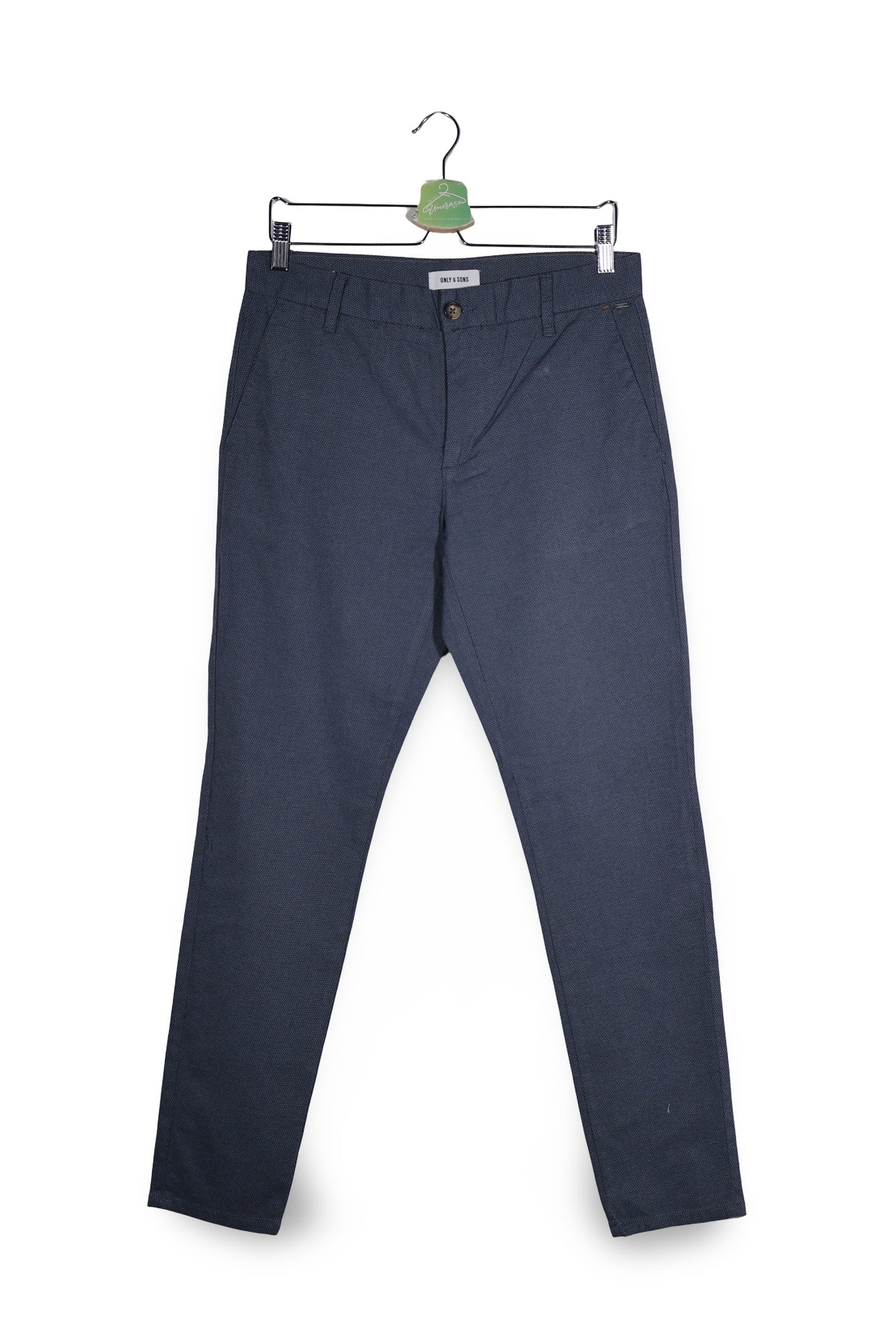 Pantaloni ONLY & SONS bleumarin mărime S detaliu material și croială second-hand premium