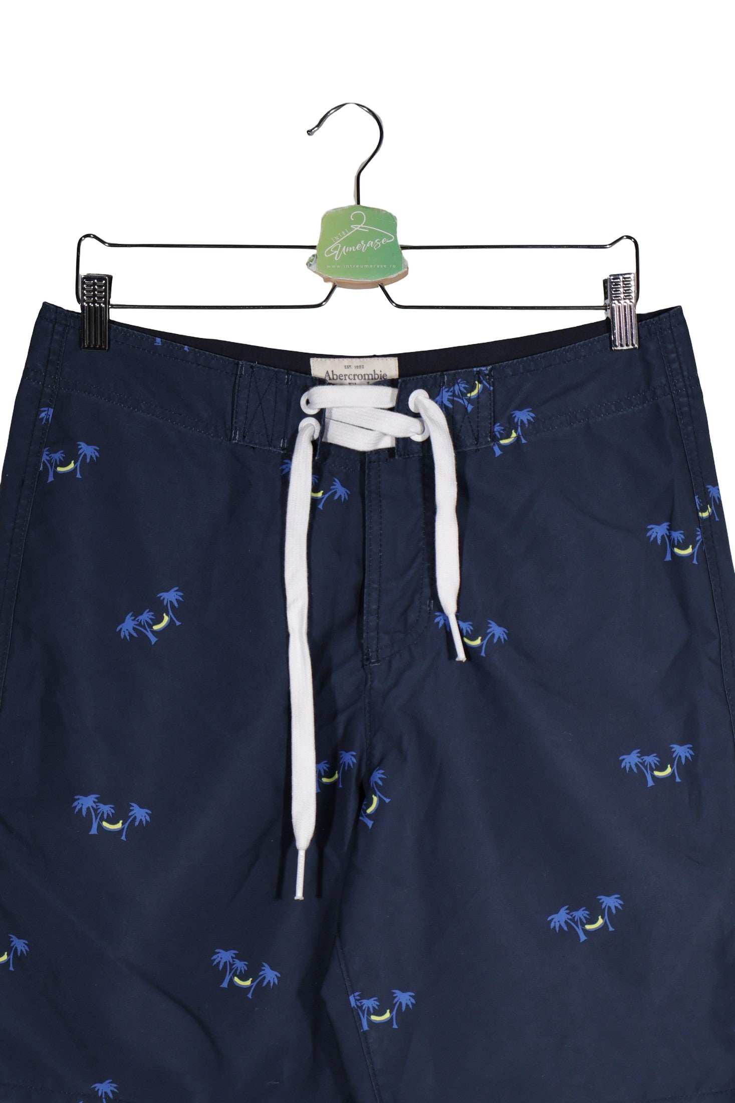 Pantaloni scurti Abercrombie&Fitch bleumarin cu imprimeu albastru si accente galbene mărime M detaliu material și croială…