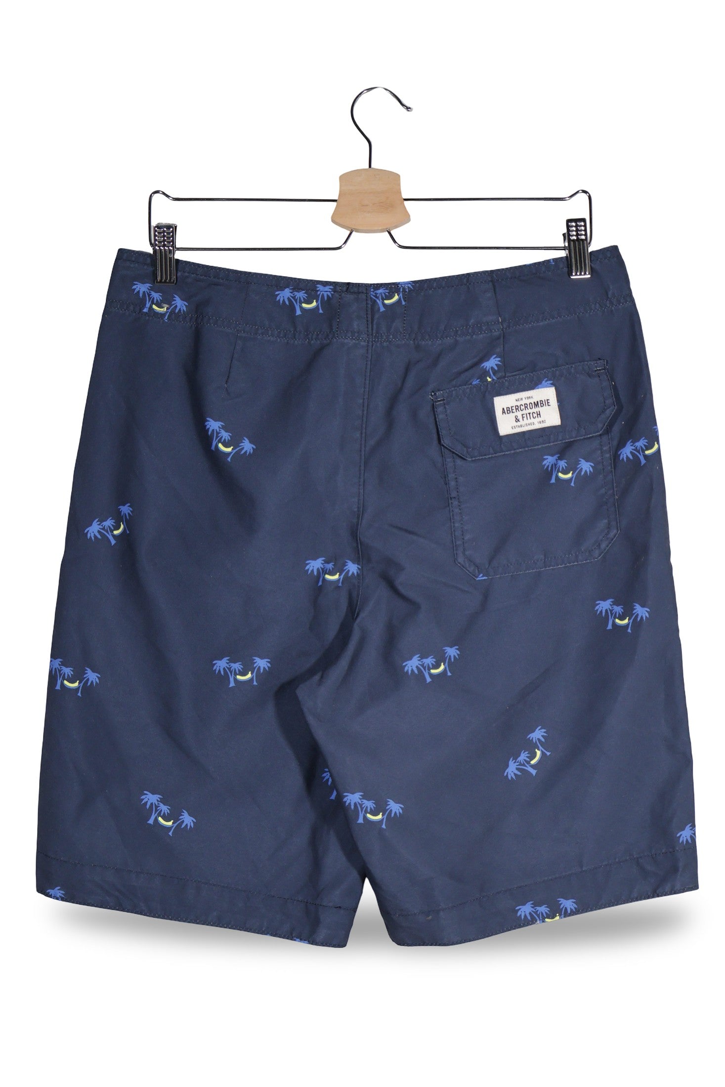 Pantaloni scurti Abercrombie&Fitch bleumarin cu imprimeu albastru si accente galbene mărime M vedere din spate second-hand…