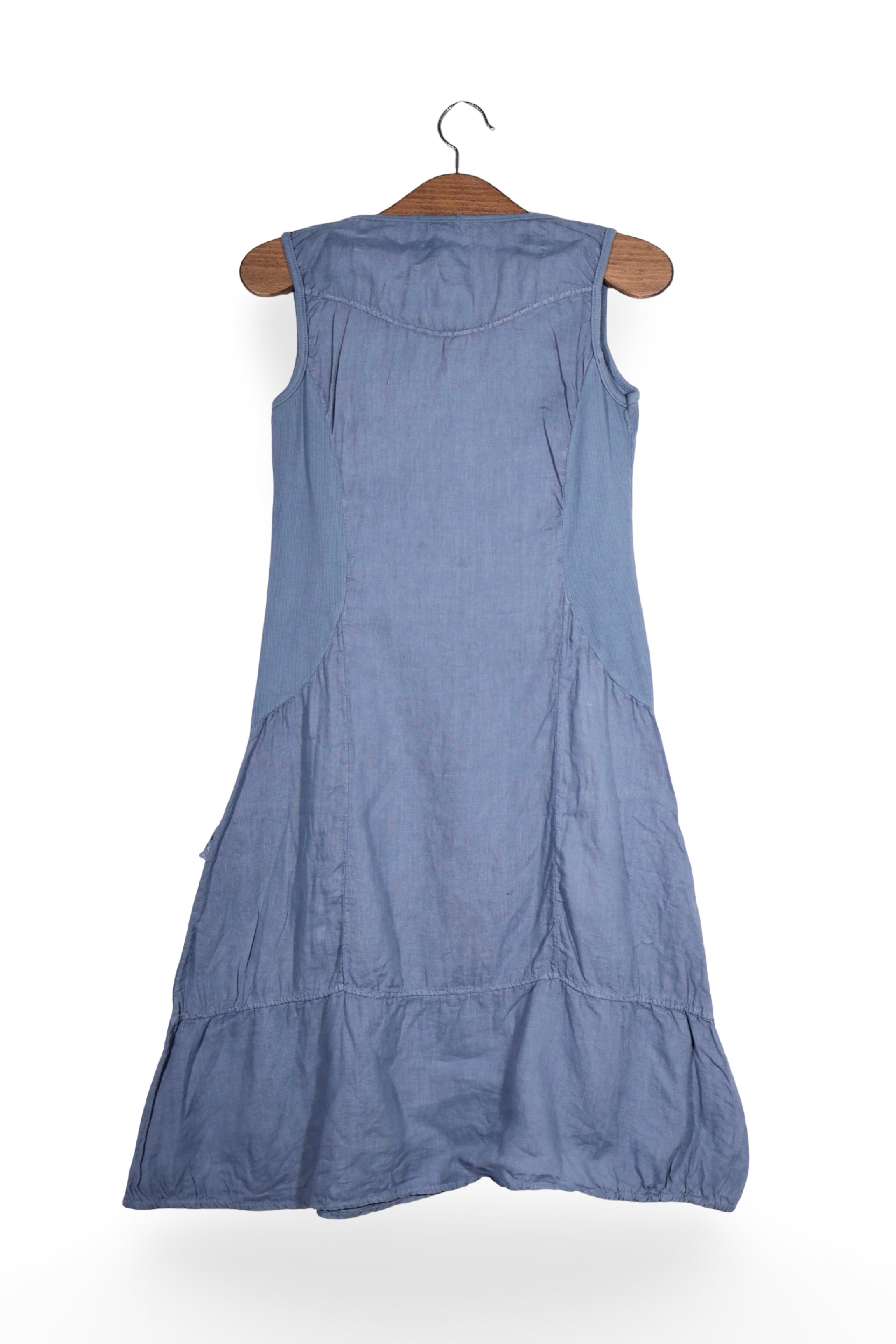 Rochie - Premium albastra din in cu detalii plisate – S – Femei - spate