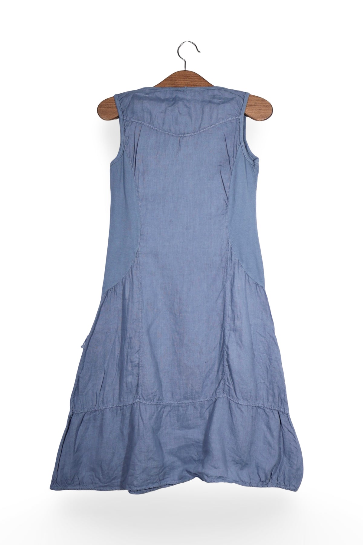 Rochie - Premium albastra din in cu detalii plisate – S – Femei - spate