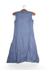 Rochie - Premium albastra din in cu detalii plisate – S – Femei - spate