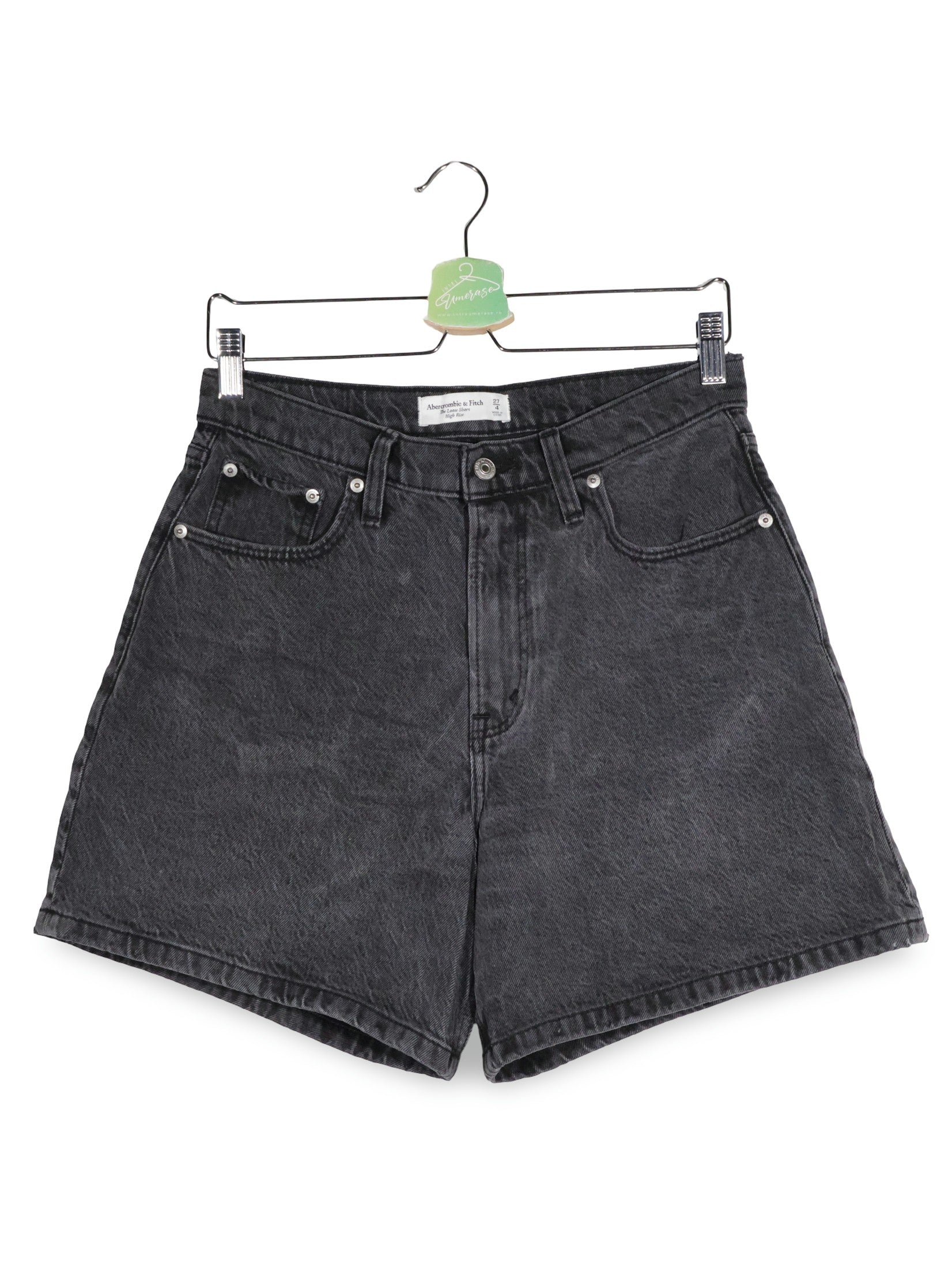 Blugi scurti Abercrombie & Fitch gri închis spălat mărime M vedere din față second-hand premium