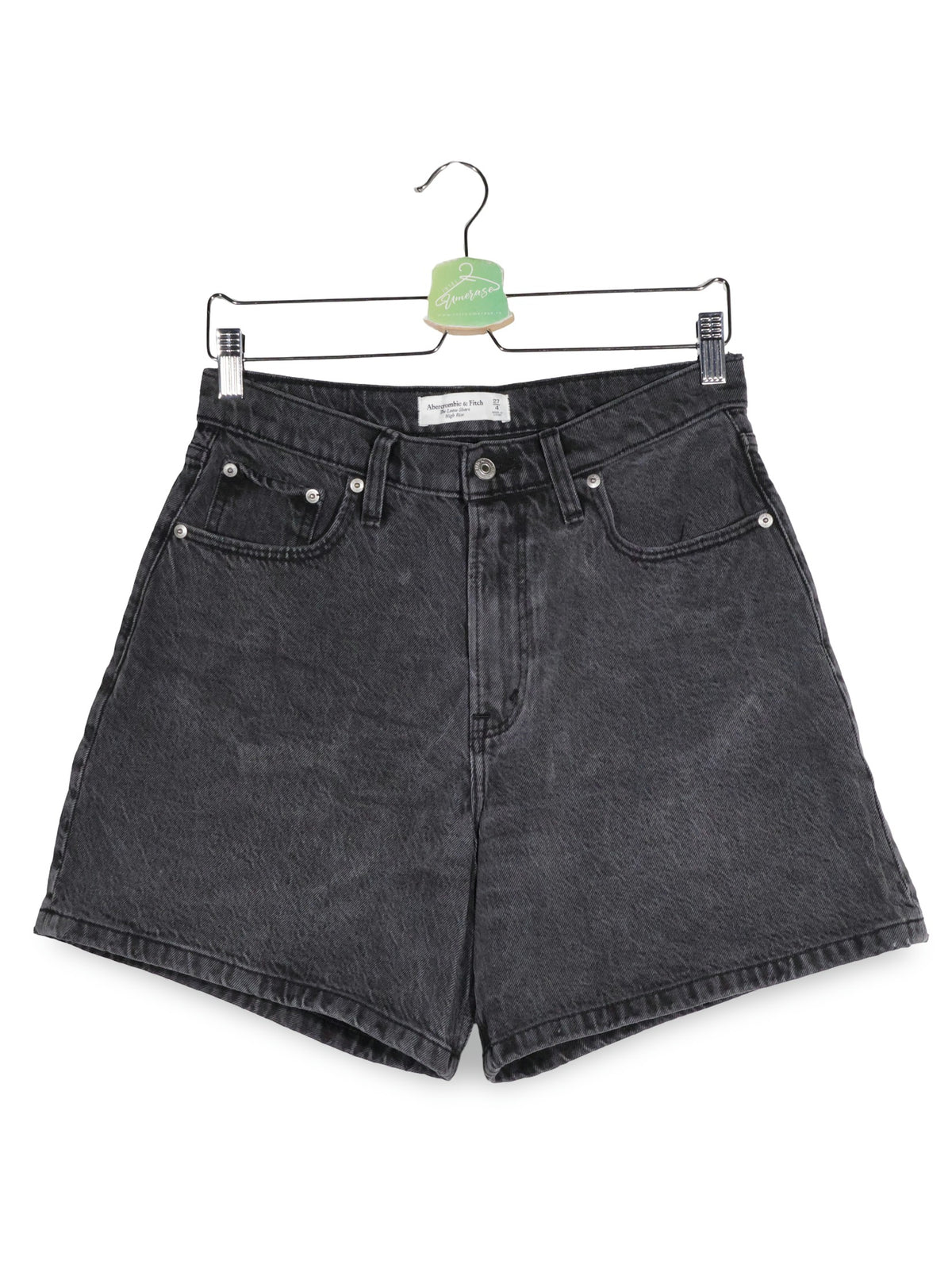 Blugi scurti Abercrombie & Fitch gri închis spălat mărime M vedere din față second-hand premium