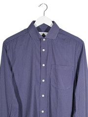Camasa Charles Tyrwhitt bleumarin cu carouri fine albe mărime L detaliu material și croială second-hand premium