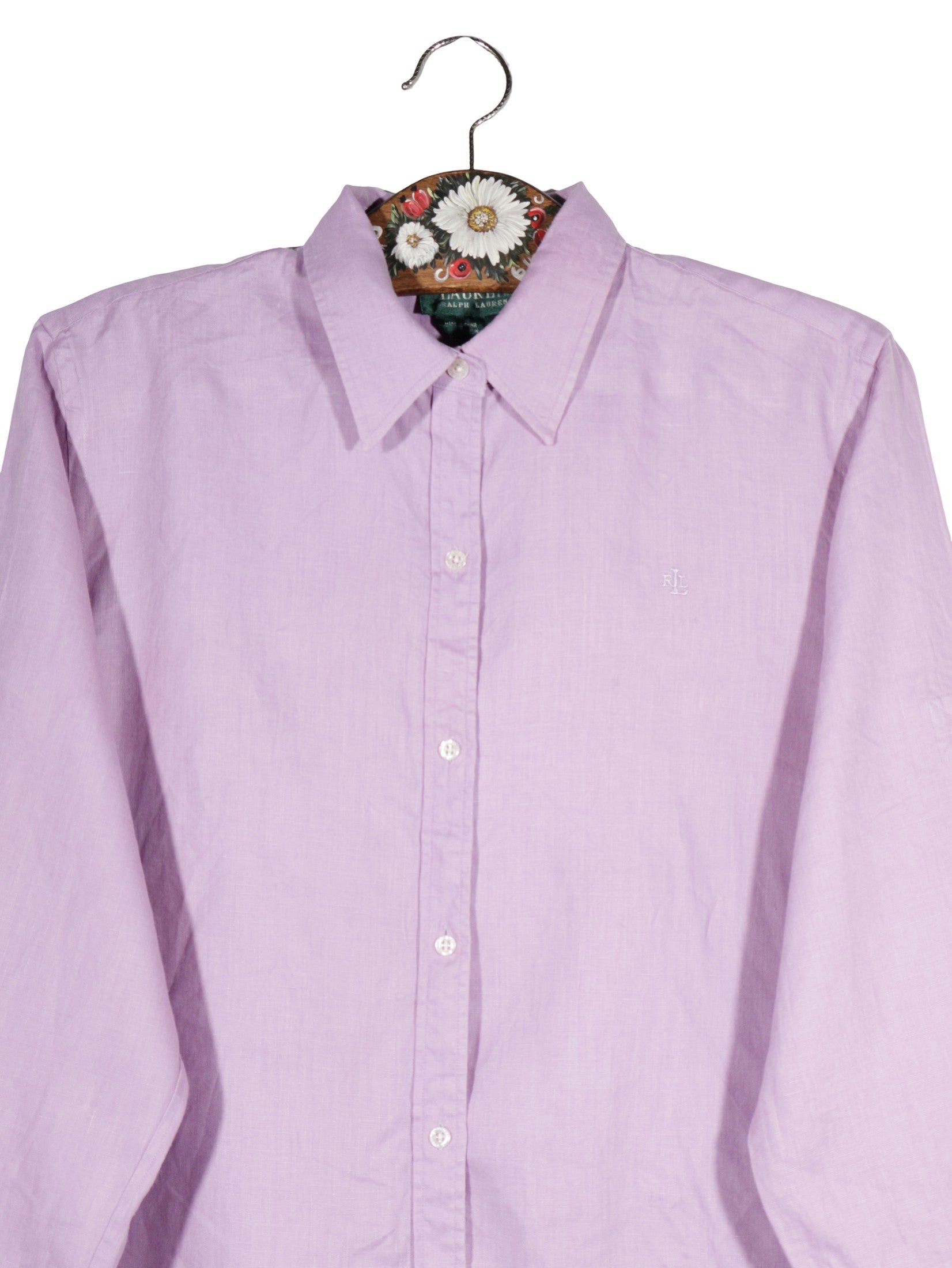 Camasa Ralph Lauren liliac mărime M detaliu material și croială second-hand premium