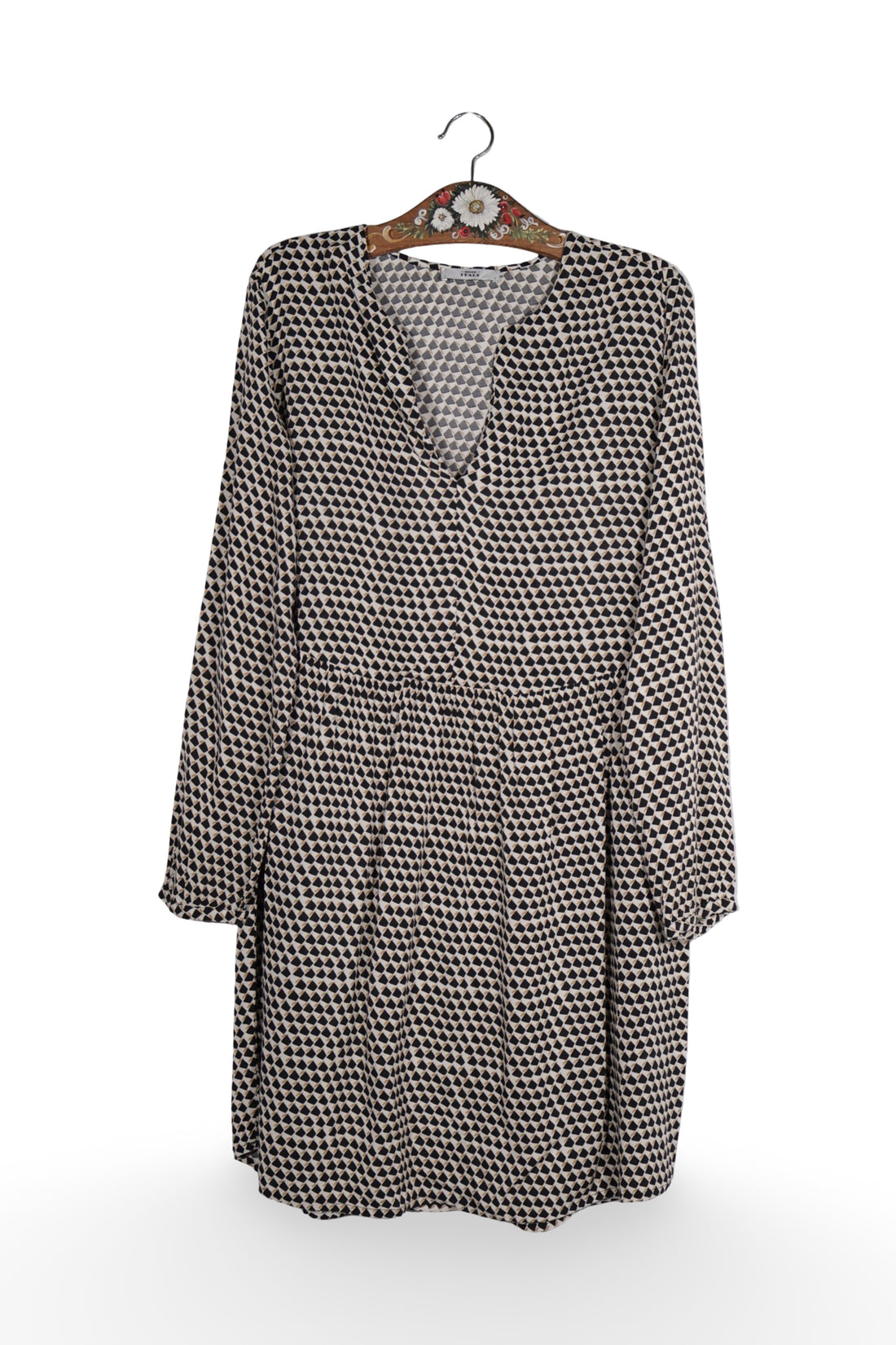 Rochie - Premium cu imprimeu geometric alb-negru – L – Femei - fata