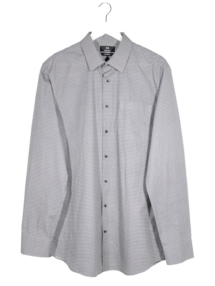 Camasa C&A gri deschis cu imprimeu geometric alb-negru mărime L vedere din față second-hand premium