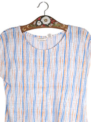 Bluza Christian Siriano alb cu dungi albastre și portocalii mărime M detaliu material și croială second-hand premium