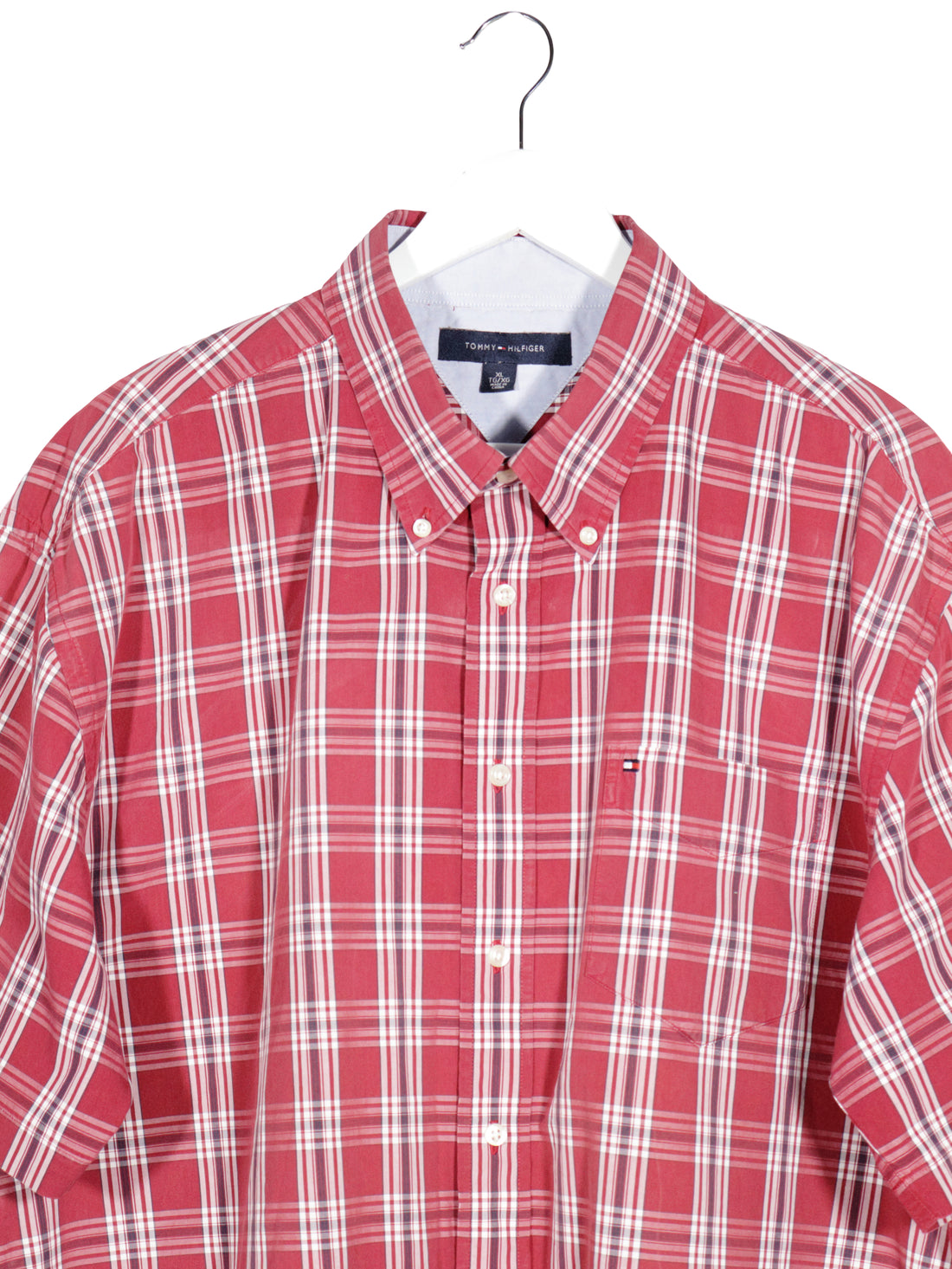 Camasa Tommy Hilfiger roșu cu alb mărime XL detaliu material și croială second-hand premium