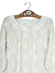 Camasa Lands' End alb cu imprimeu pastel bleu, bej si verde mărime M detaliu material și croială second-hand premium