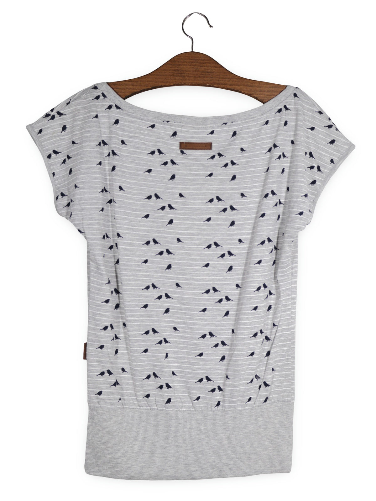 Tricou Naketano gri deschis cu imprimeu bleumarin mărime L vedere din spate second-hand premium