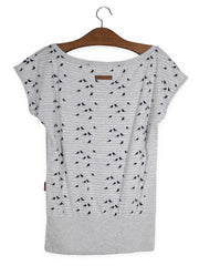 Tricou Naketano gri deschis cu imprimeu bleumarin mărime L vedere din spate second-hand premium
