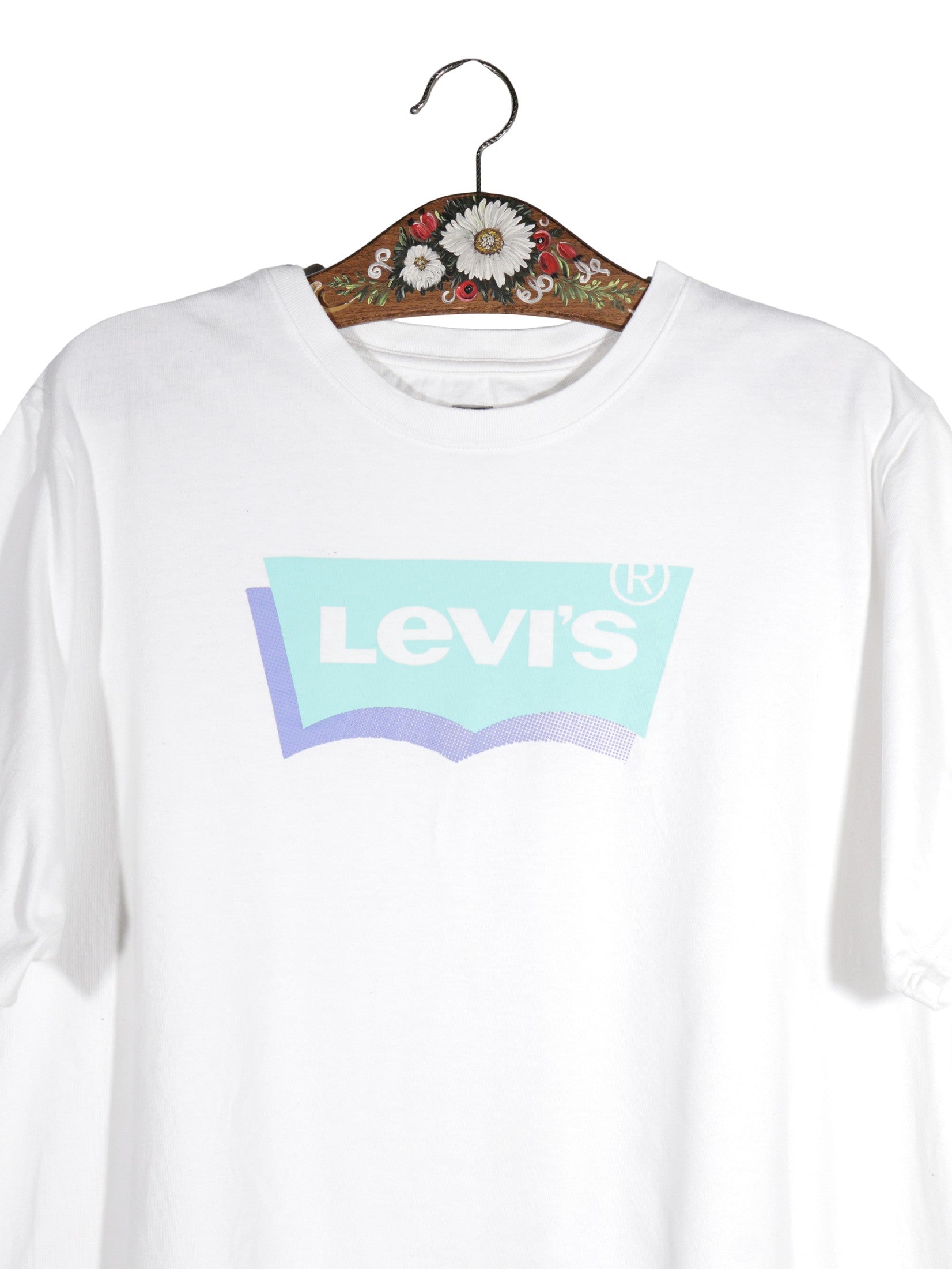 Tricou Levi's alb mărime XL detaliu material și croială second-hand premium