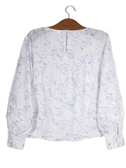 Bluza Marc O'Polo DENIM alb cu imprimeu albastru deschis mărime L vedere din spate second-hand premium