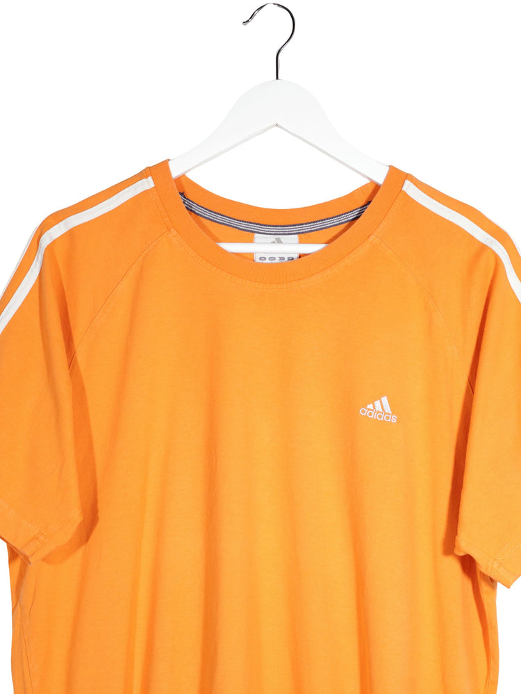 Tricou Adidas portocaliu mărime L detaliu material și croială second-hand premium