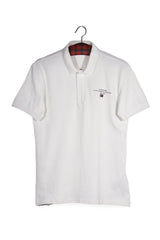 Tricou - Napapijri polo alb cu detaliu caroiat la guler – M – Bărbați - fata
