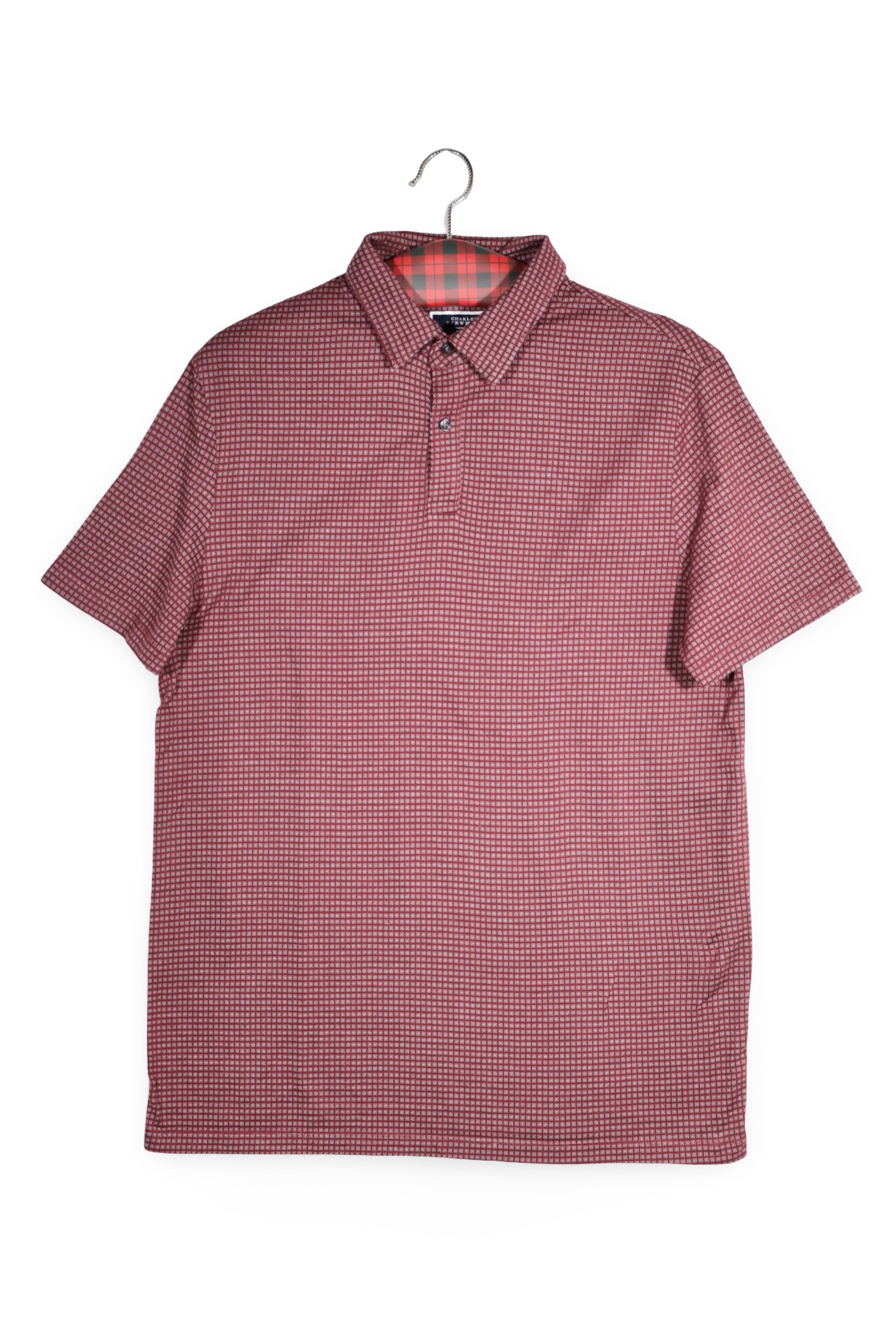 Tricou - CHARLES TYRWHITT visiniu cu imprimeu micro-patrat din bumbac – M – Bărbați - fata