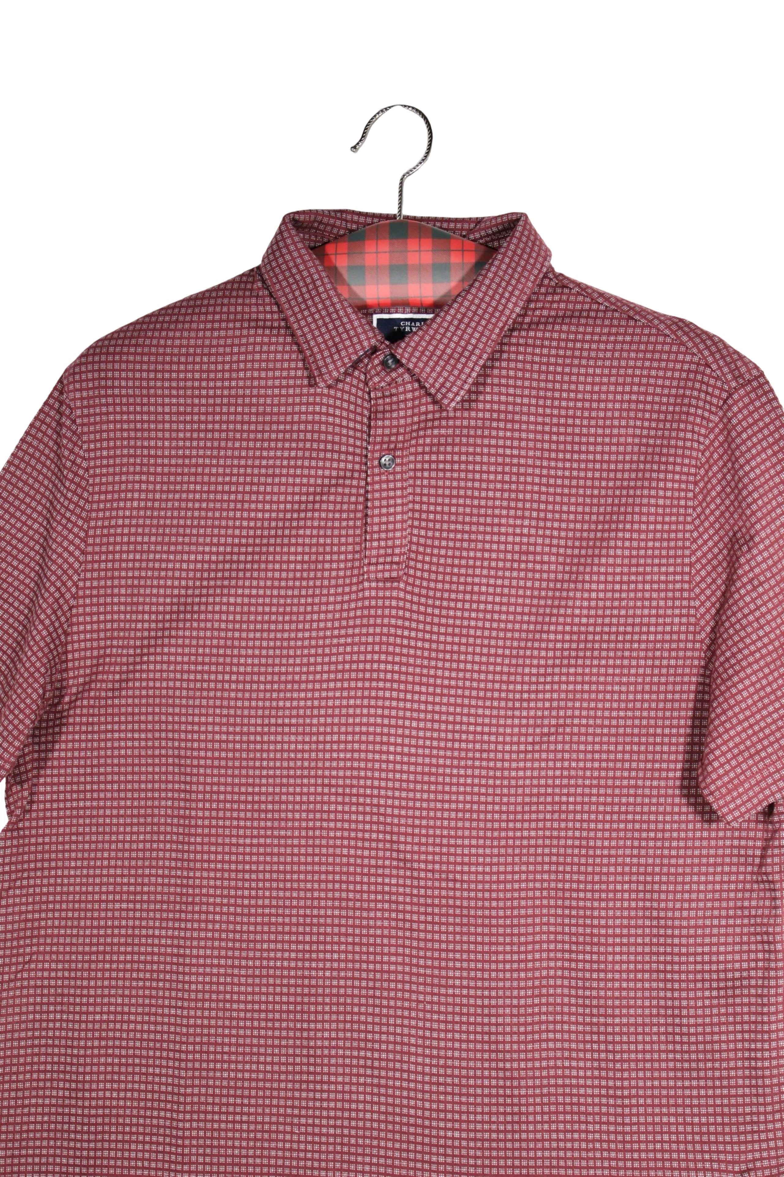 Tricou - CHARLES TYRWHITT visiniu cu imprimeu micro-patrat din bumbac – M – Bărbați - detaliu
