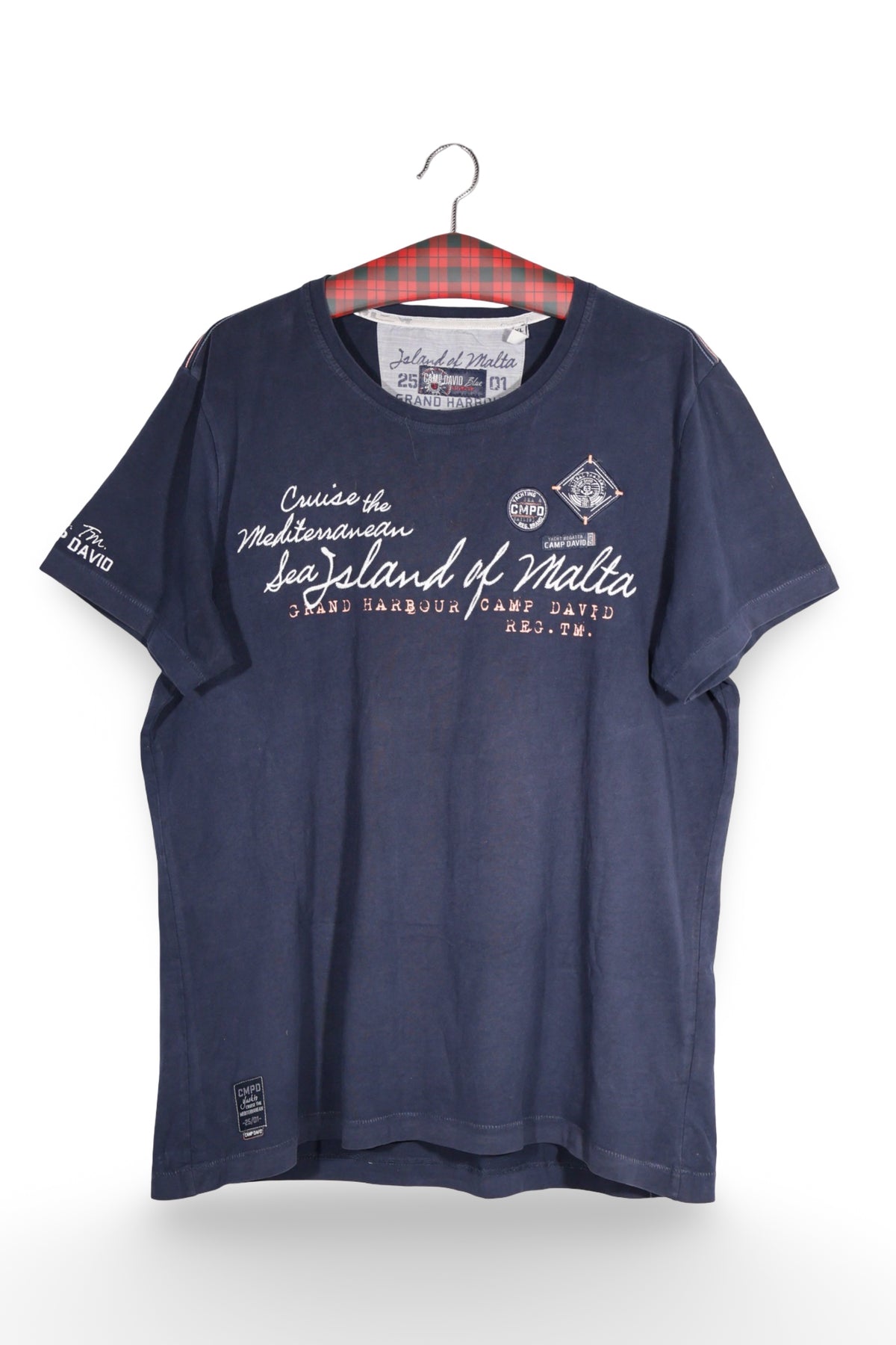 Tricou - Camp David bleumarin din bumbac cu imprimeu marin – XL – Bărbați - fata