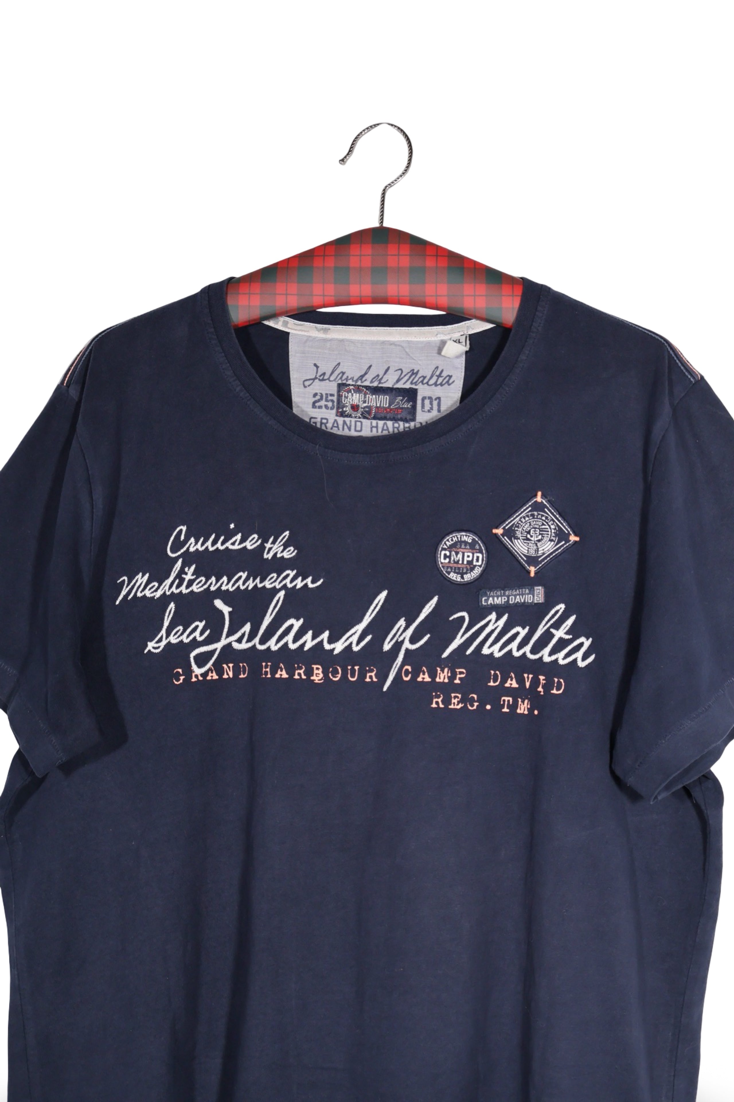 Tricou - Camp David bleumarin din bumbac cu imprimeu marin – XL – Bărbați - detaliu