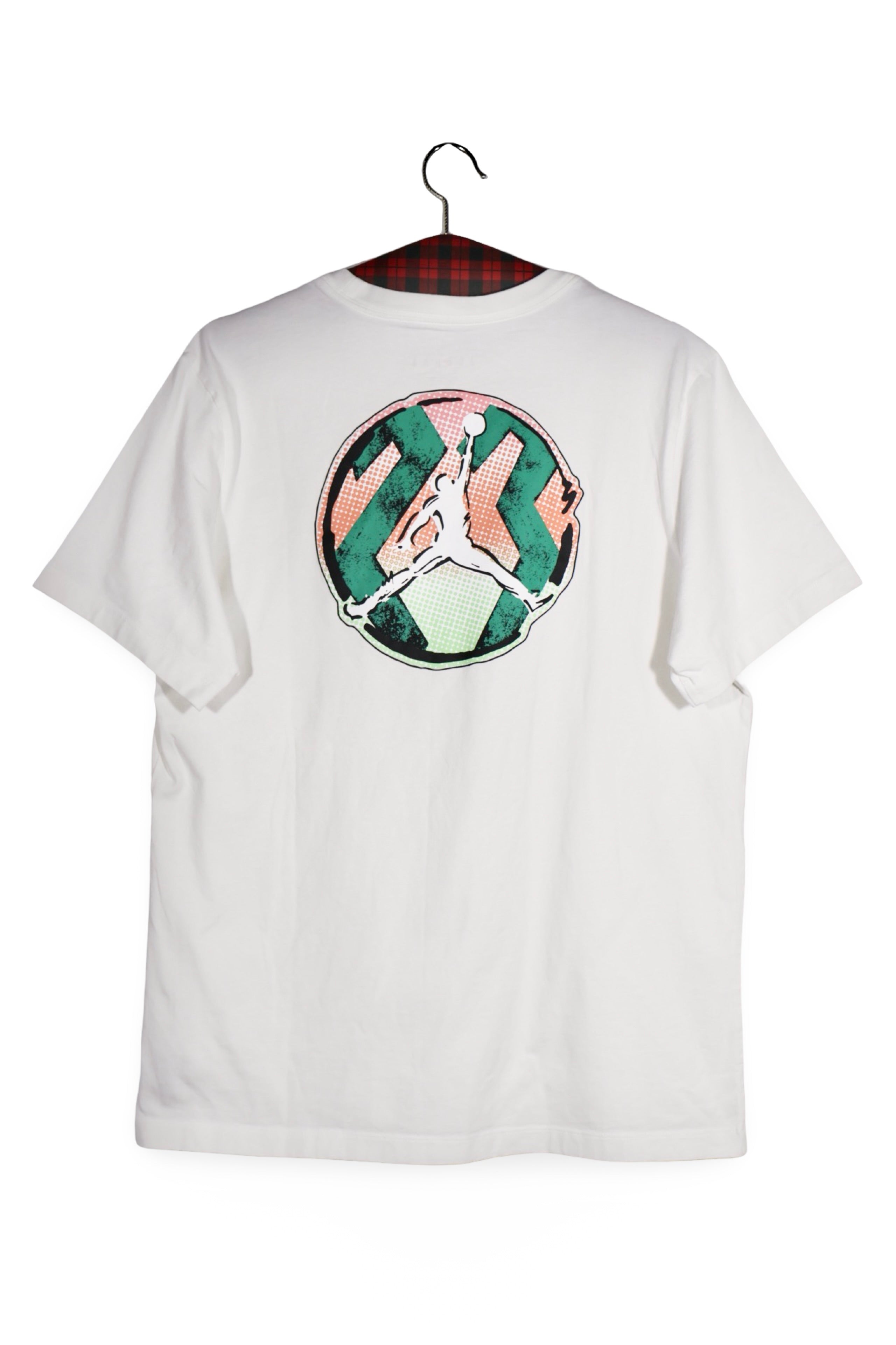 Tricou - Jordan alb cu logo grafic colorat – M – Bărbați - spate